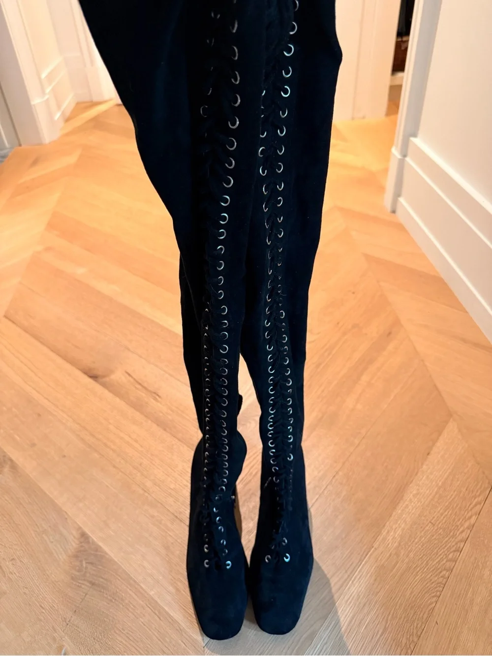 Jeffery Campbell Black Over-the-Knee Lace-Up Block Heel Boots
